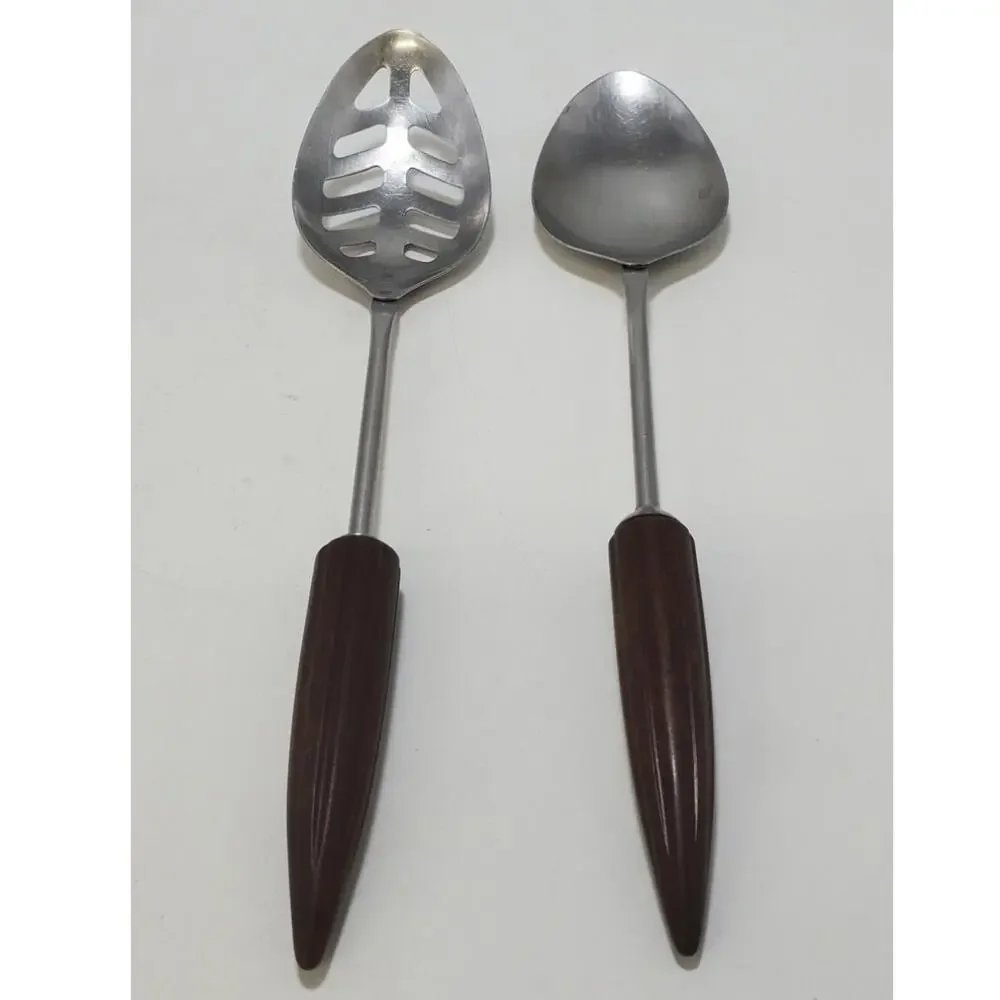 Vintage Androck BULLET Lg Serving/Cooking Spoons Brown Bakelite, Set of 2